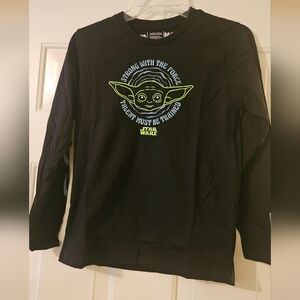 Star Wars The Mandalorian Baby Yoda Grogu T-Shirt Men’s Size L Black Long Sleeve